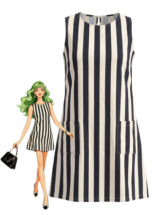 1960s Striped Sleeveless A-Line Mini Dress, vintage dress, retro fashion - perfect for women who love vintage and retro fashion