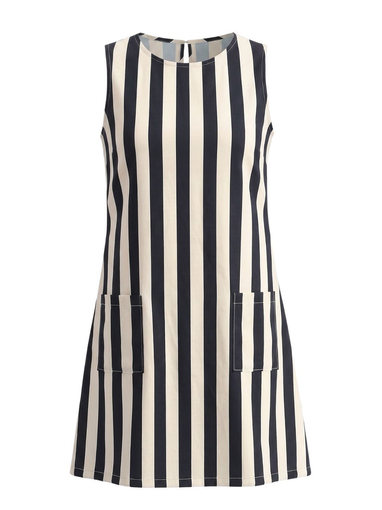 1960s Striped Sleeveless A-Line Mini Dress, vintage dress, retro fashion - perfect for women who love vintage and retro fashion