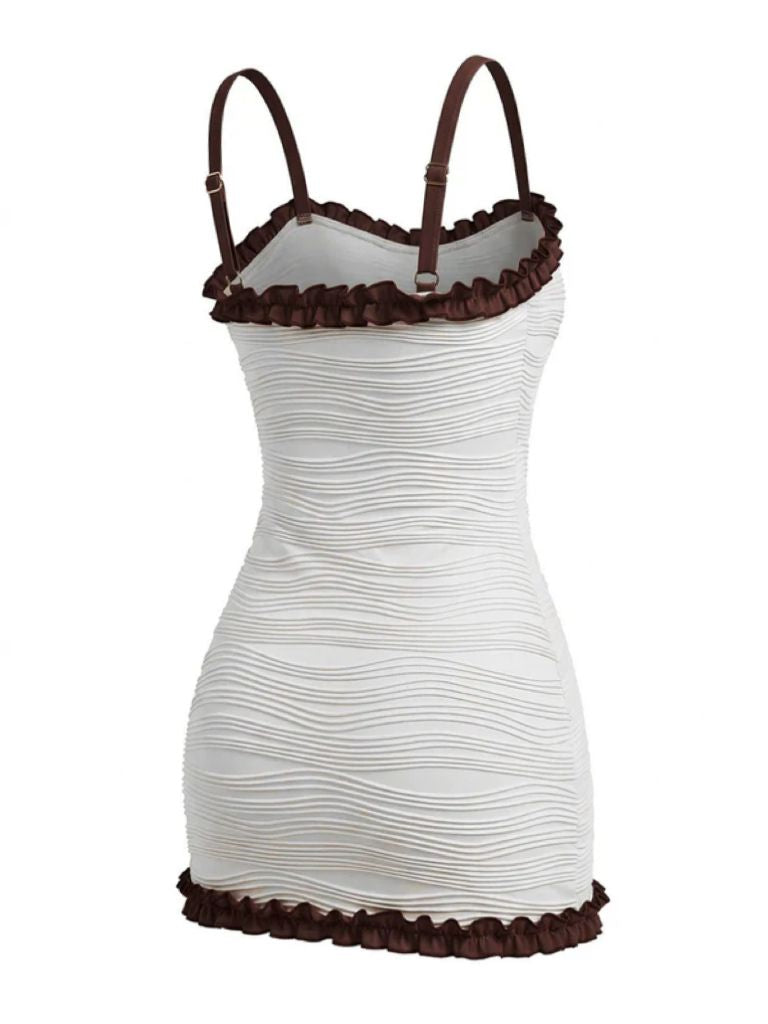 2PCS White 1960s Ruffle Tie Front Textured Bodycon Swimsuit - vintage swimsuit, pin-up style, elegant red