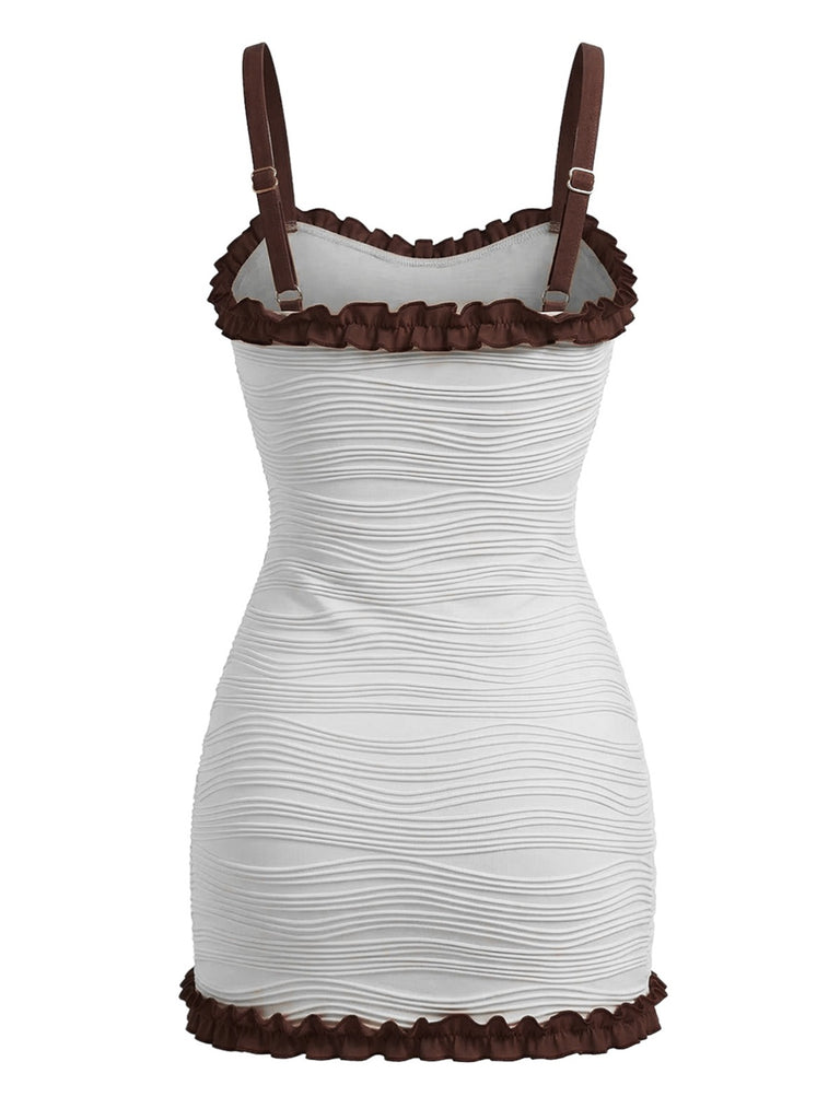 2PCS White 1960s Ruffle Tie Front Textured Bodycon Swimsuit - vintage swimsuit, pin-up style, elegant red