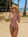 Multicolor 1960s Rainbow Cutout Strappy Faux Crochet Swimsuit - vintage swimsuit, pin-up style
