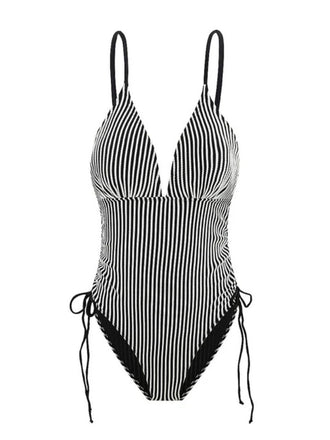 1960s Spaghetti Strap Contrast Stripes One-Piece Swimsuit - vintage swimsuit, pin-up style