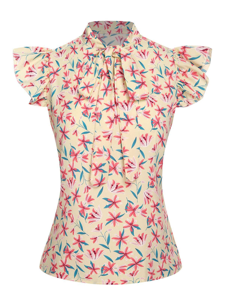 1960s Tie Neck Floral Ruffles Top - vintage fashion, retro style