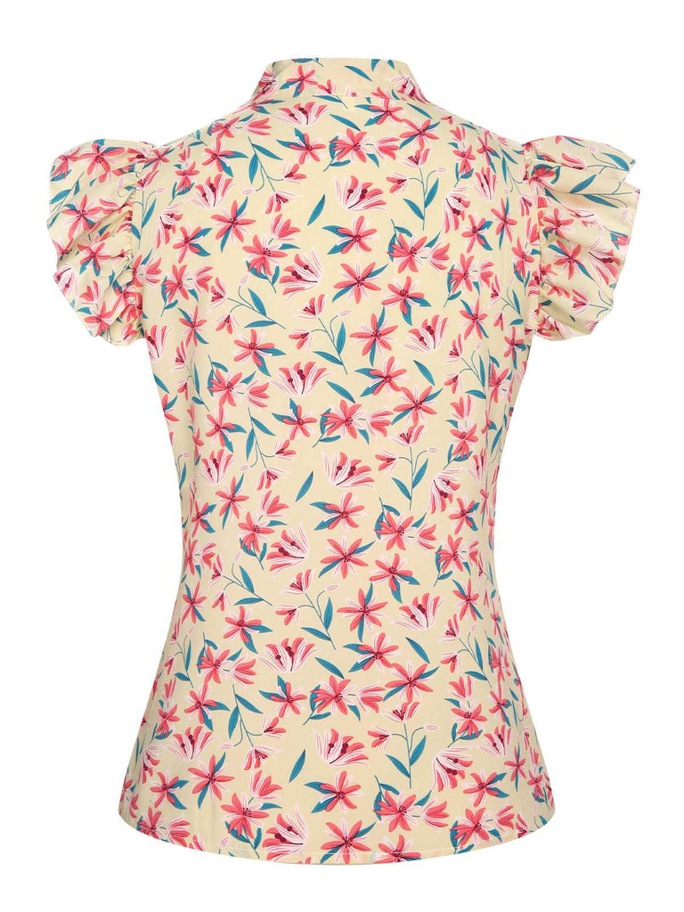 1960s Tie Neck Floral Ruffles Top - vintage fashion, retro style
