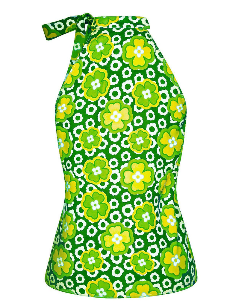 1960s Tie Neck Floral Sleeveless Top - vintage fashion, retro style