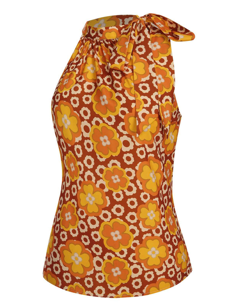 1960s Tie Neck Floral Sleeveless Top - vintage fashion, retro style