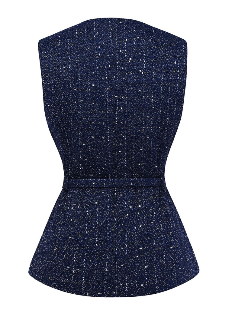 1960s Tweed Solid Button Belted Vest - vintage fashion, retro style