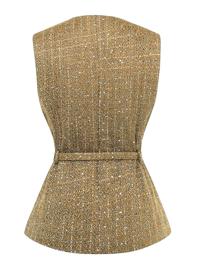 1960s Tweed Solid Button Belted Vest - vintage fashion, retro style