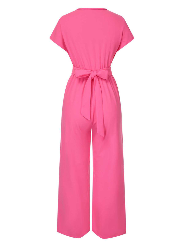 This 1960s V-Neck Belted Solid Jumpsuit carries 1960s stories waiting to be told