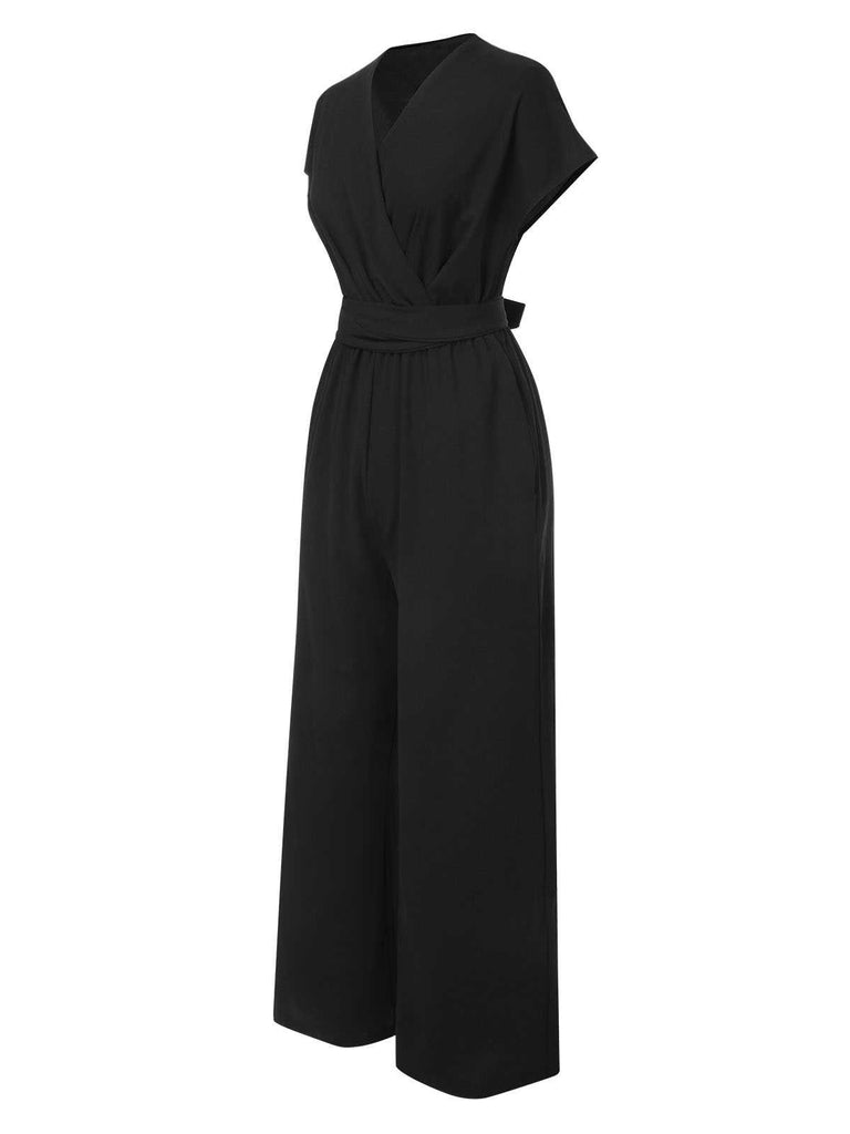 This 1960s V-Neck Belted Solid Jumpsuit carries 1960s stories waiting to be told