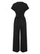 1960s V-Neck Belted Solid Jumpsuit — 1960s elegance in the palm of her hand