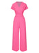 1960s V-Neck Belted Solid Jumpsuit — 1960s elegance in the palm of her hand