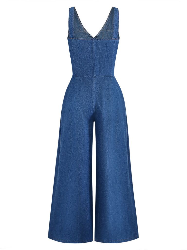 1960s V Neck Denim Vintage Jumpsuit 4