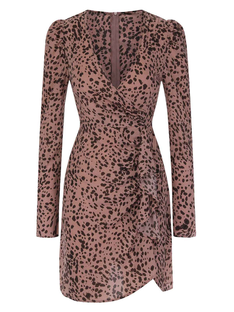 1960s V-Neck Dots Ruffle Wrap Dress, vintage dress, retro fashion - perfect for women who love vintage and retro fashion
