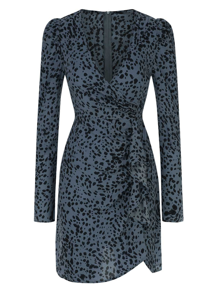 1960s V-Neck Dots Ruffle Wrap Dress, vintage dress, retro fashion - perfect for women who love vintage and retro fashion