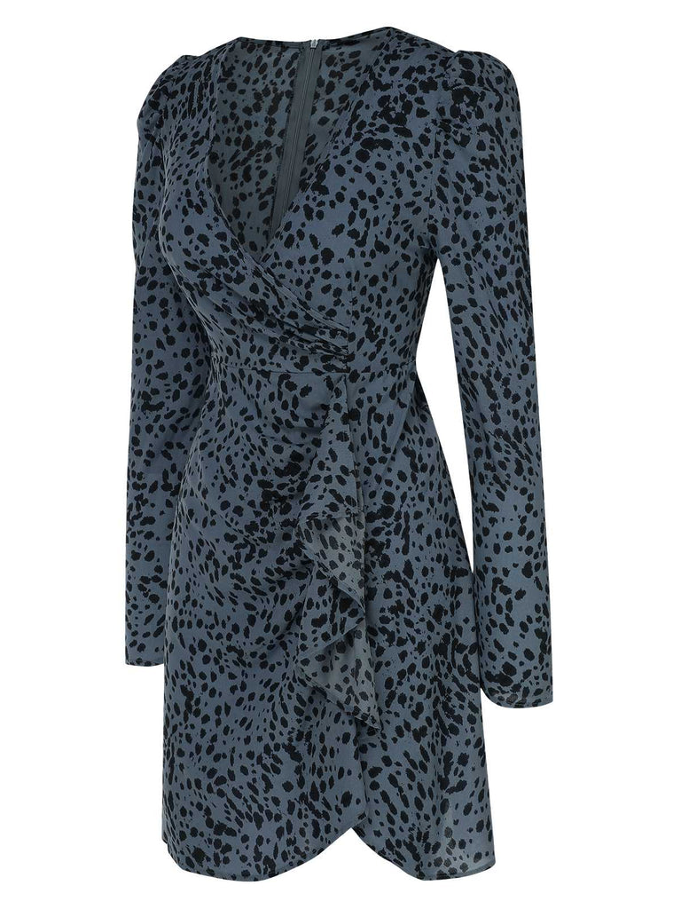 1960s V-Neck Dots Ruffle Wrap Dress, vintage dress, retro fashion - perfect for women who love vintage and retro fashion