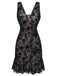 1960s V-Neck Floral Flocked Mesh Ruffle Hem Dress - vintage dress, retro fashion