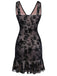 1960s V-Neck Floral Flocked Mesh Ruffle Hem Dress - vintage dress, retro fashion