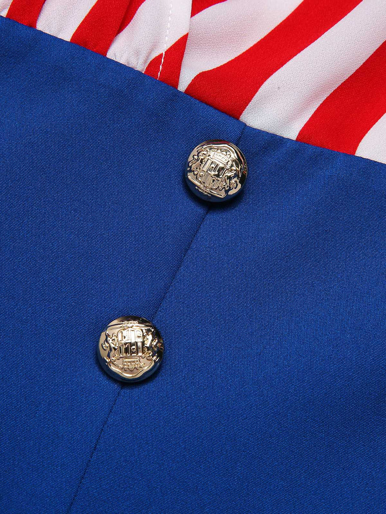 She slips into this 1960s V-Neck Red Blue Contrast Stripes Dress and suddenly it's a 1960s daydream