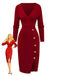 1960s V-Neck Ribbed Knit Button Bodycon Dress - vintage dress, retro fashion