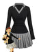 1960s V-Neck Striped Pleated Fake Two-Piece Dress - vintage dress, retro fashion