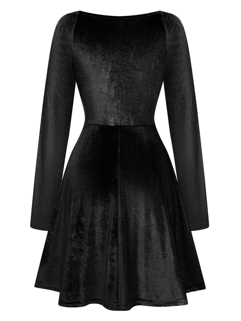 Women's V-Neck Velvet Long Sleeve A-Line Dress Women's V-Neck Velvet Long Sleeve A-Line Dress