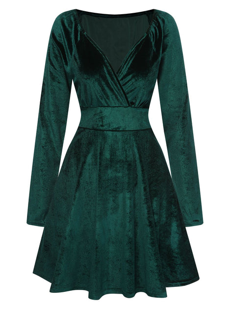 dark green velvet dress long sleeve Dark Green Velvet Long Sleeves Dress Dark Green / US 2