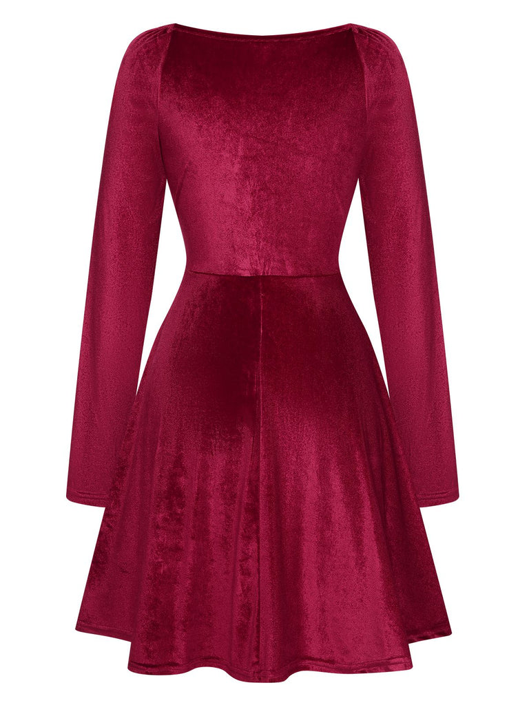 Women's V-Neck Velvet Long Sleeve A-Line Dress Women's V-Neck Velvet Long Sleeve A-Line Dress