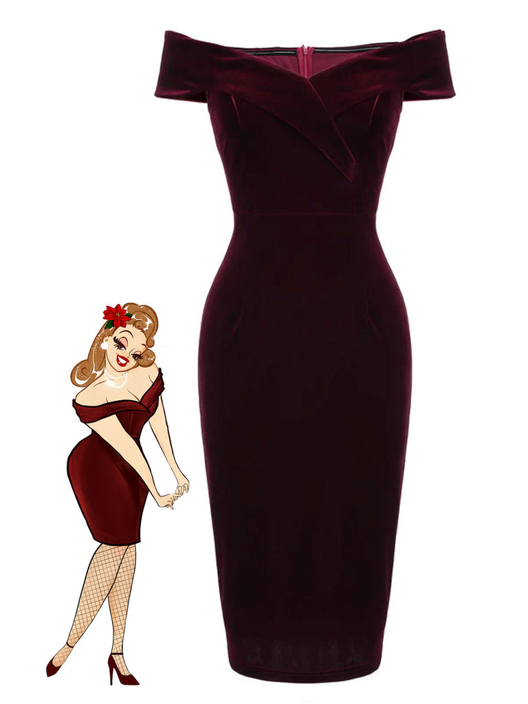 Holiday Dress Off The-Shoulder Velvet Midi Dress in Burgundy Size:M Holiday Dress Off The-Shoulder Velvet Midi Dress in Burgundy Size:M