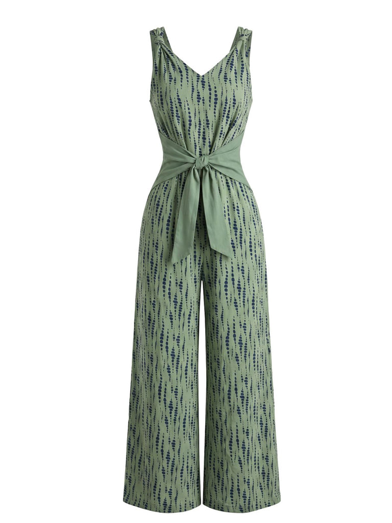 1960s Polka Dot Floral V Neck Jumpsuit 5