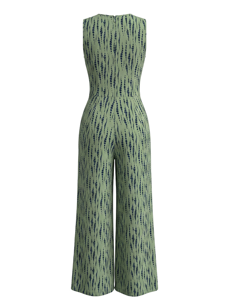 1960s Polka Dot Floral V Neck Jumpsuit 4