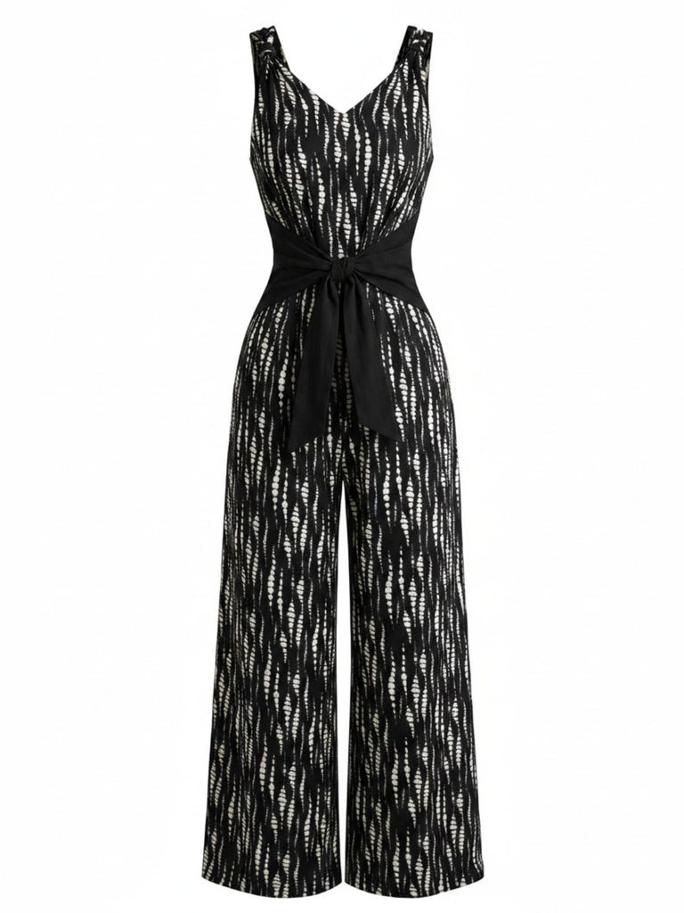 1960s Polka Dot Floral V Neck Jumpsuit 2