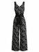 1960s Polka Dot Floral V Neck Jumpsuit 2