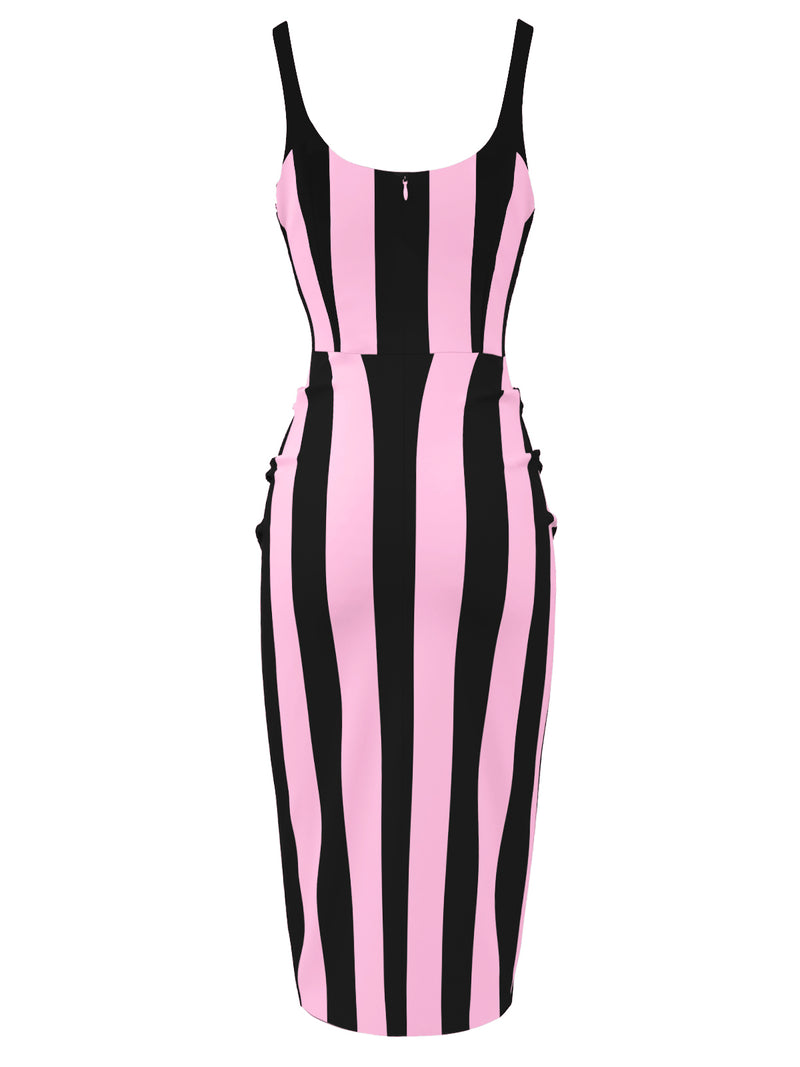 Gothic Black & White Vertical Striped Straps Bodycon Dress