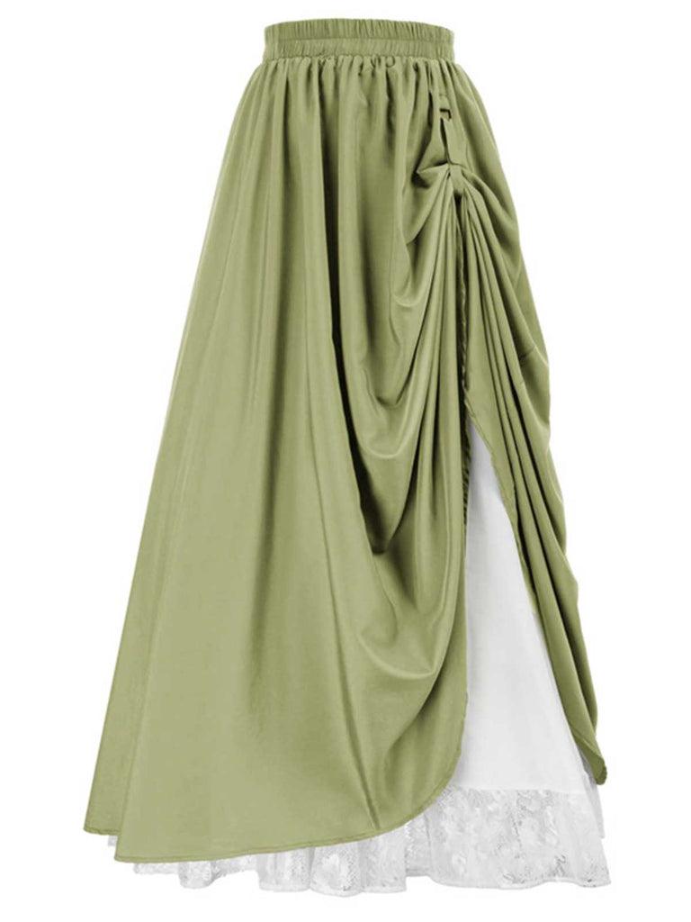 This 1960s Victorian-Style Ruched Lace Maxi Skirt spins 1960s stories with every step