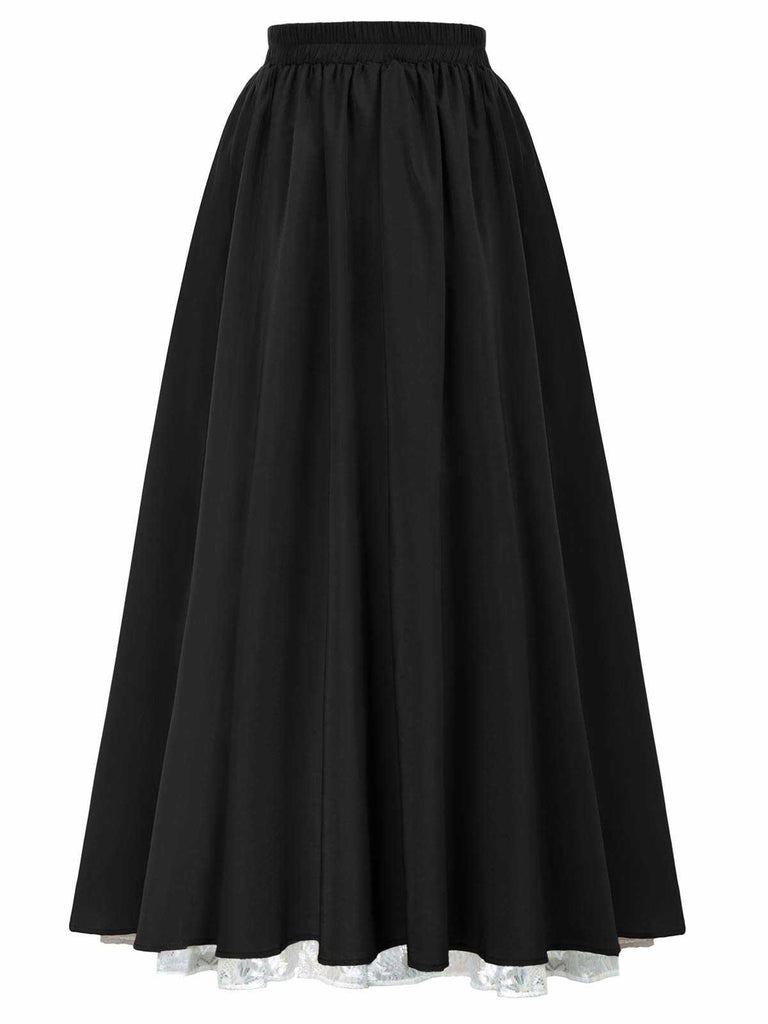 This 1960s Victorian-Style Ruched Lace Maxi Skirt spins 1960s stories with every step