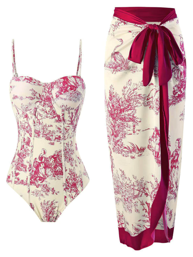 She's wearing 1960s Vintage Ink Floral Swimsuit & Cover-Up and the whole beach remembers the 1960s