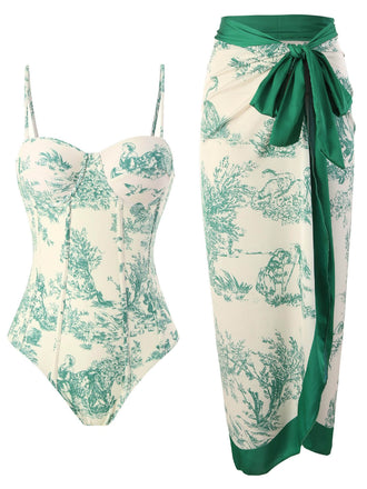 This 1960s Vintage Ink Floral Swimsuit & Cover-Up carries 1960s vacation dreams in every stitch