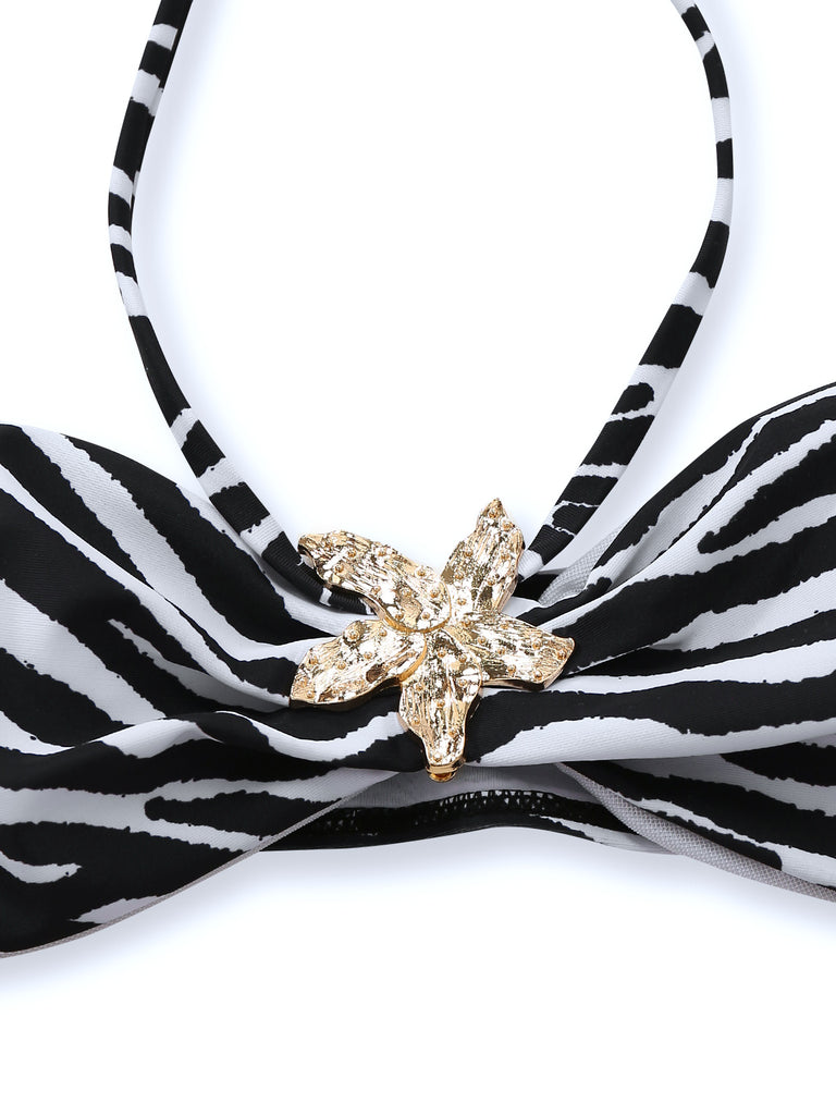 1960s Zebra Print Sea Star Accents Bandeau Bikini Set - vintage fashion, retro style