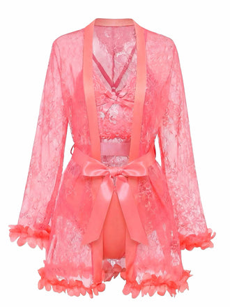 Pink lace robe with a bow