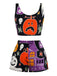 2PCS Black 1970s Glowing Halloween Ghost Flannel Pajama Set - vintage fashion, retro style, classic black