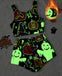 2PCS Black 1970s Glowing Halloween Ghost Flannel Pajama Set - vintage fashion, retro style, classic black