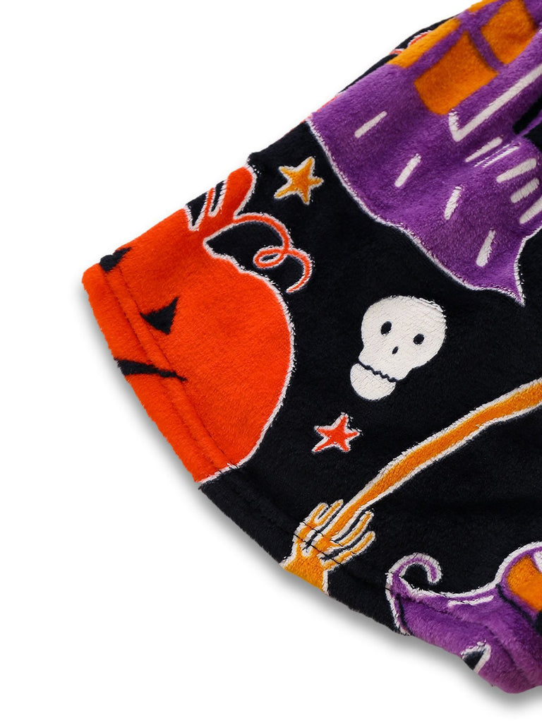 2PCS Black 1970s Glowing Halloween Ghost Flannel Pajama Set - vintage fashion, retro style, classic black