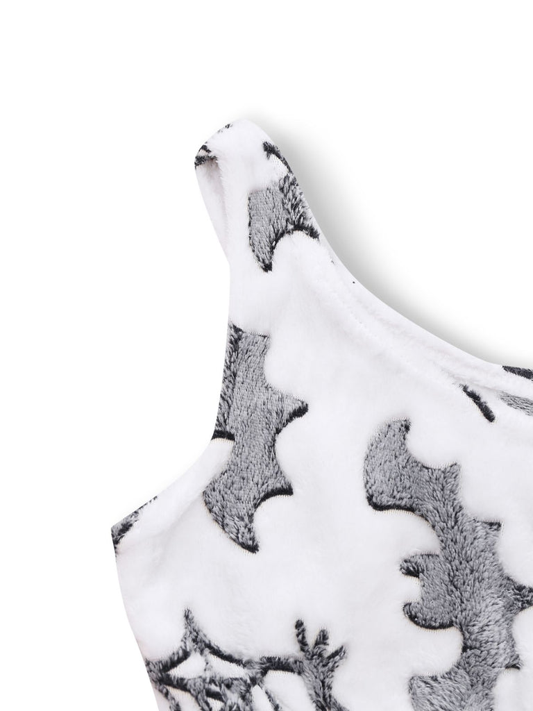 2PCS White 1970s Glowing Halloween Spider Flannel Pajama Set - vintage fashion, retro style, pure white