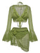 4PCS 1970s Halter Bikini Set & Sheer Bell Sleeve Cover-Up - vintage fashion, retro style