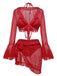 4PCS 1970s Halter Bikini Set & Sheer Bell Sleeve Cover-Up - vintage fashion, retro style