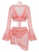 4PCS 1970s Halter Bikini Set & Sheer Bell Sleeve Cover-Up - vintage fashion, retro style