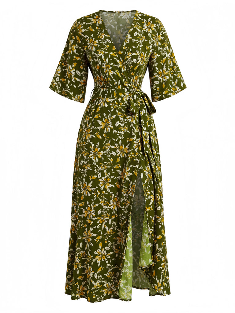 1970s Floral V Neck Vintage Dress 4