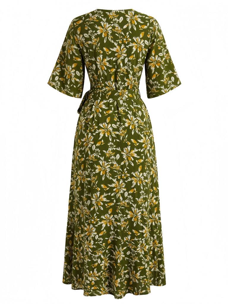 1970s Floral V Neck Vintage Dress 3