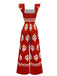 1970s Boho Geometric Print Square Neck Jumpsuit - vintage jumpsuit, retro fashion